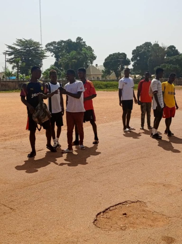 young footballers training on a field